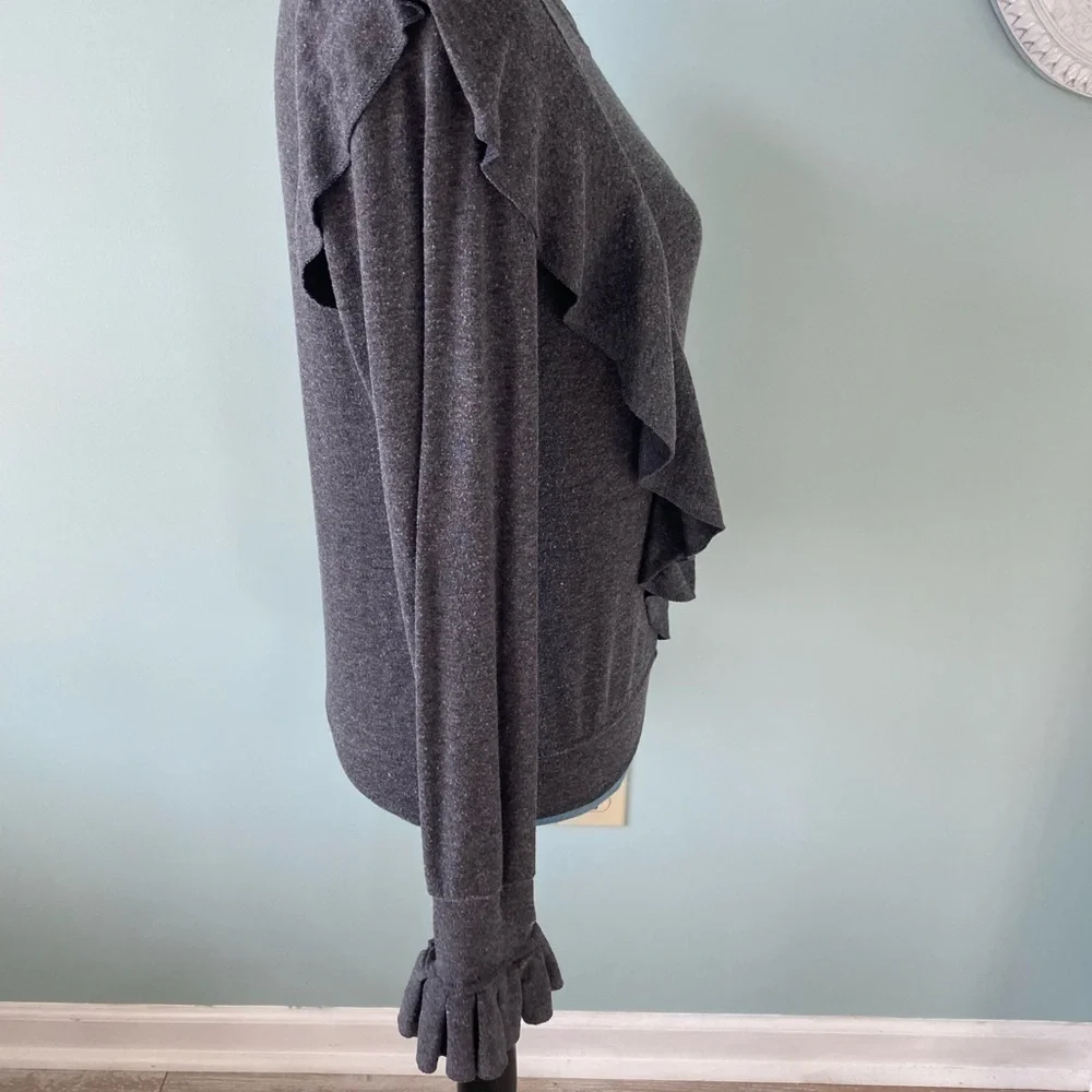 Gray Long Sleeve Shirt/ Sweater with Ruffles Size Small